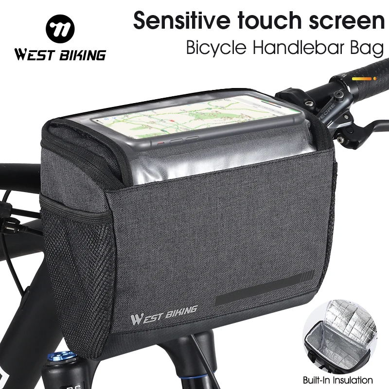 

WEST BIKING 4.5L Передняя сумка для велосипеда Сенсорный экран Телефон Сумка на руль Изолированная сумка-холодильник для велосипеда MTB Аксессуары для шоссейного велоспорта