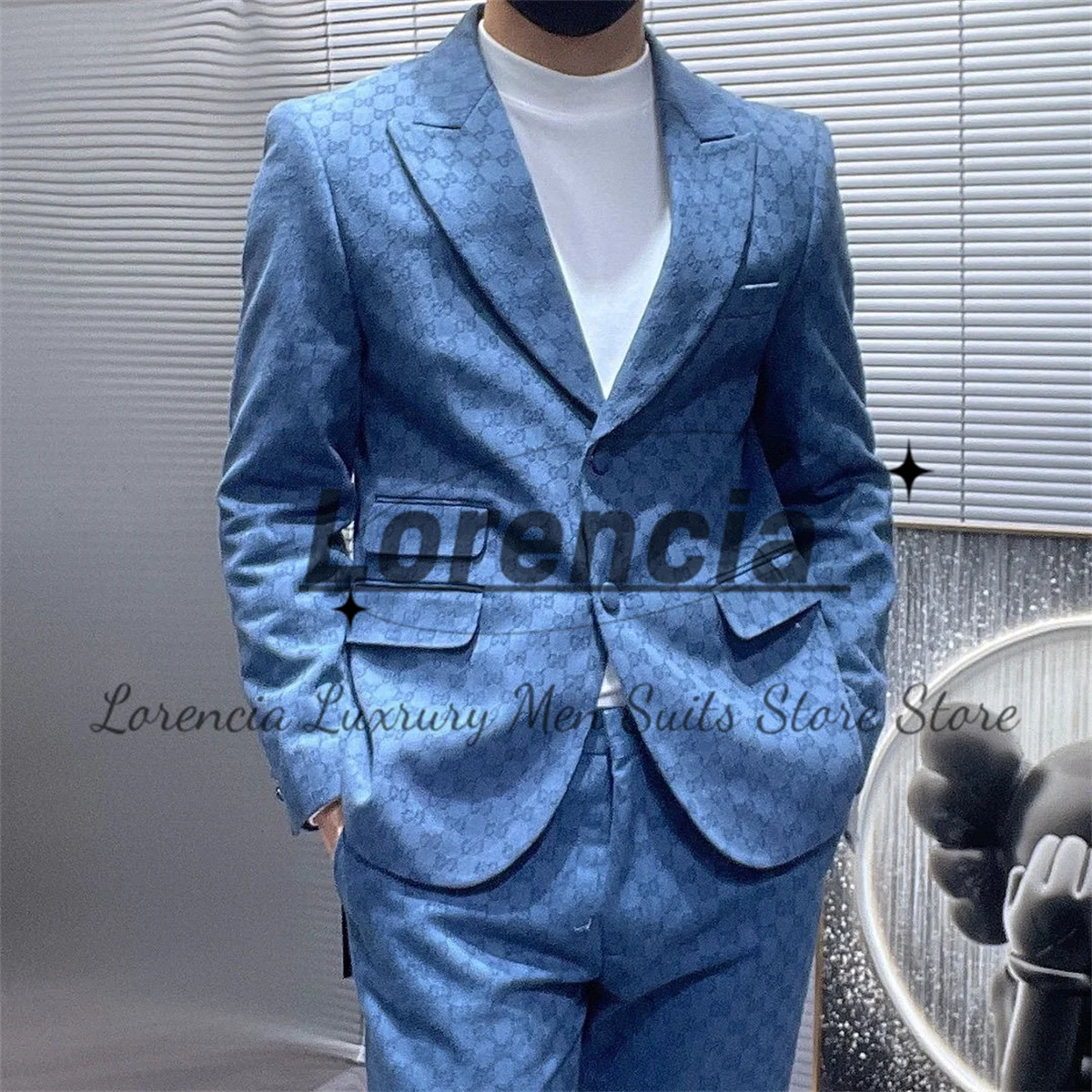 Fashion Letter Men Suits Notched Lapel Wedding Groom Prom Tuxedos 2 Piece Sets High-End Male Party Blazer Customized Ropa Hombre