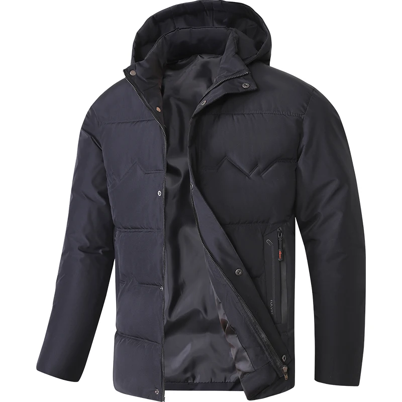 

Men's Windbreaker Jacket Loose Fit Trendy Hooded Thicken Warm Hooded Parka Men's Business Casual Cold Proof Puffer Coats