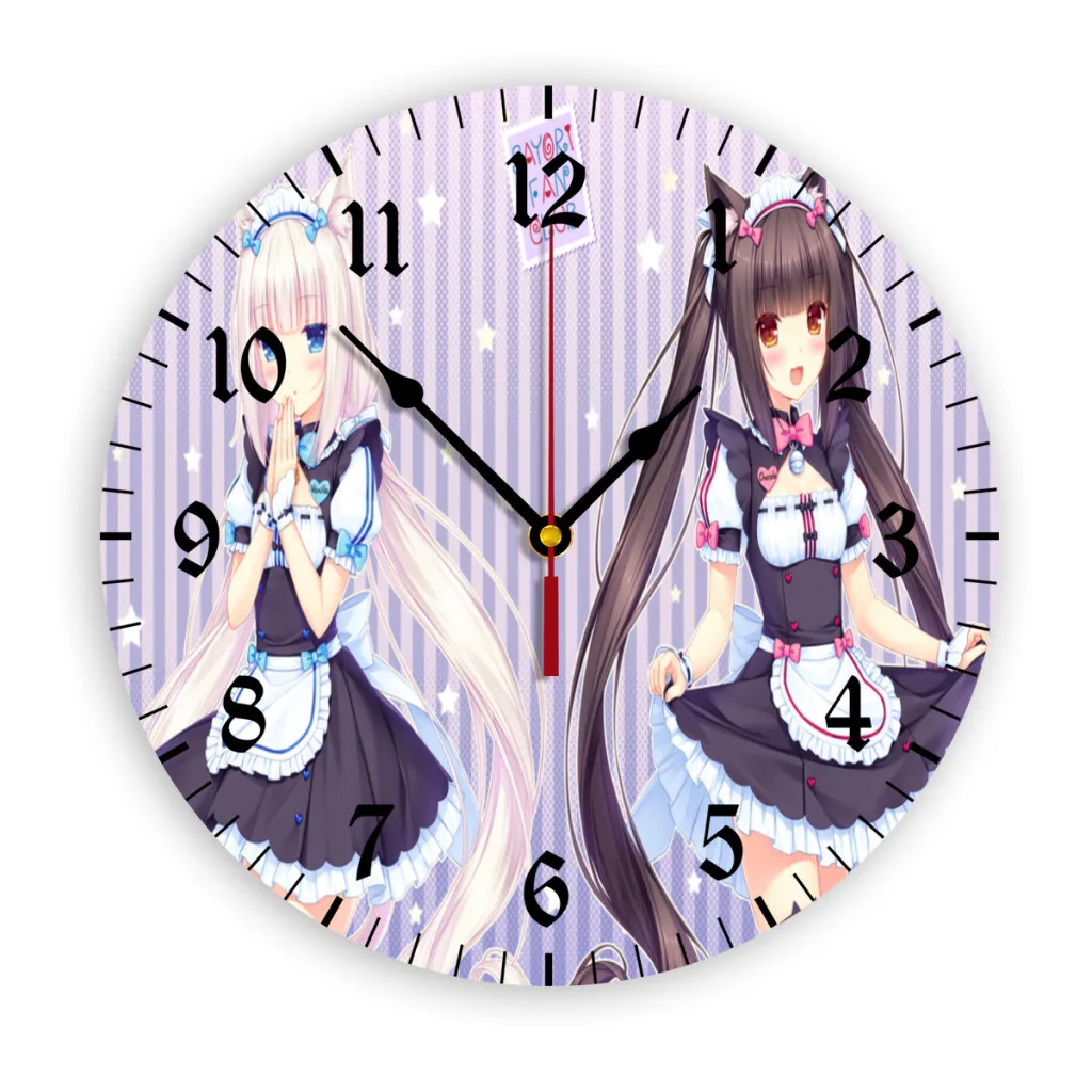 Anime Nekoparas Kawaii Cute Modern Simple and Wall Hung Clock for Study Bedroom Living Room Bathroom