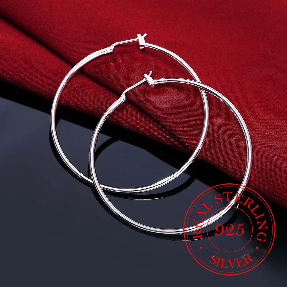 100% Silver Color Hoop Earring Korean Big Smooth Circle Vintage Party Earrings for Women Wedding Party Jewelry Gift