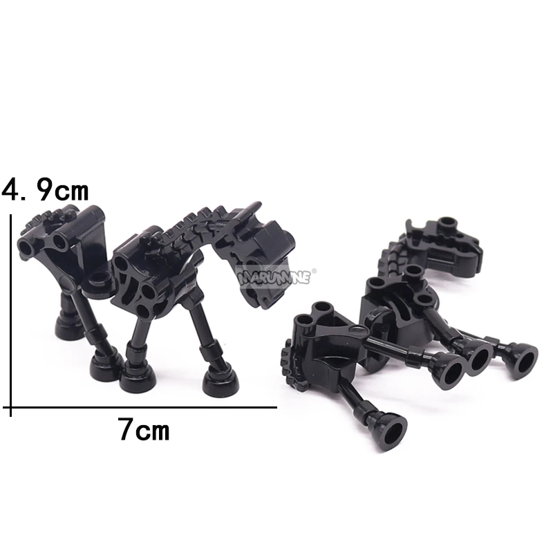 Marumine 2PCS Black Skeleton Horse MOC Knight Roman 59288 Mini Building Blocks Model DIY Saddle Bridle Toy Blocks For Children