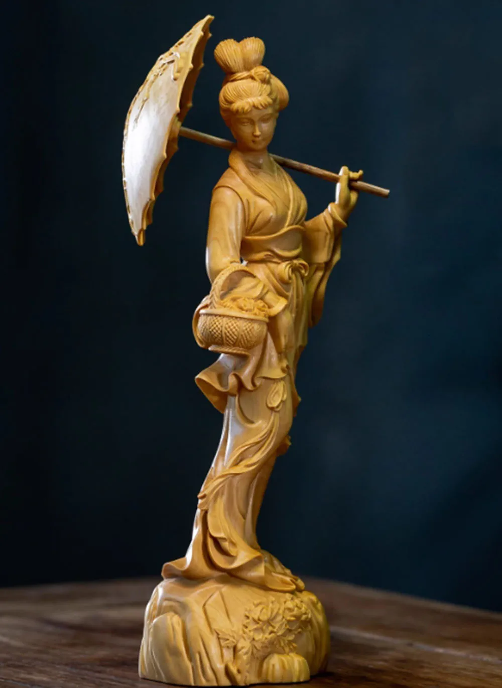 

JW102- 20CM Beauty Boxwood Sculpture Beautiful Girl Figurine Mini Statue Birthday Gift