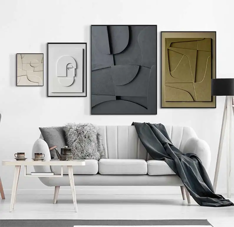 Abstract 3D Effect Geometric Canvas Painting Nordic Home Decor Wall Poster Print Beige White Pictures for Living Room Interior