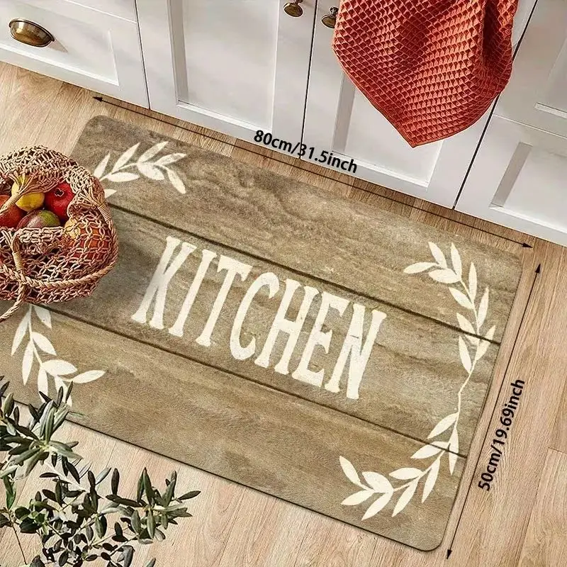 VIKAMA Wood Grain Kitchen Rug Non-Slip Polyester Floor Mat for Entrance Laundry Room Foot Mat