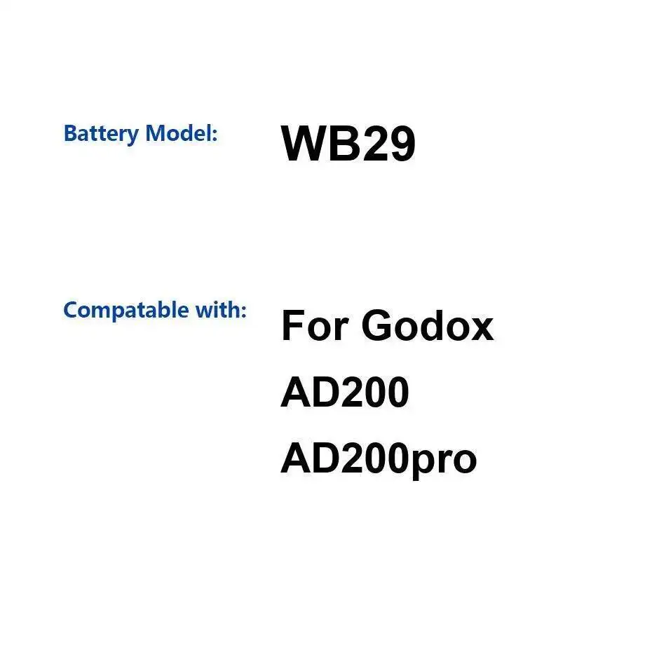 

Высокопроизводительная фотоакумуляторная вспышка для Godox AD200 Ad200pro 2900 мАч Safe WB29