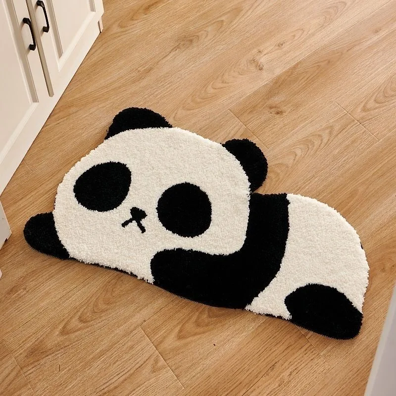 Panda Shaped Flocking Bath Mat Floor Mat Thick Water Absorbent Non-slip For Bathroom Cartoon Panda Carpet Floor Mat