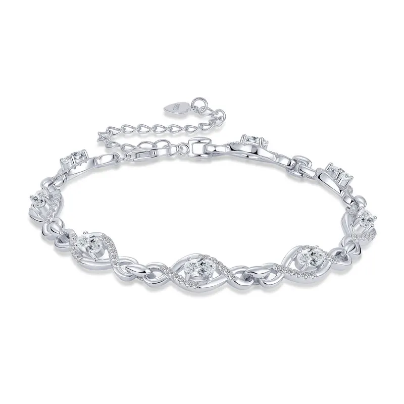 Ehhai 3mm Oval Cut Moissanite Infinity Link Bracelet for Women 925 Sterling Silver Chains for Wedding Fine Jewelry Gift Pulseras