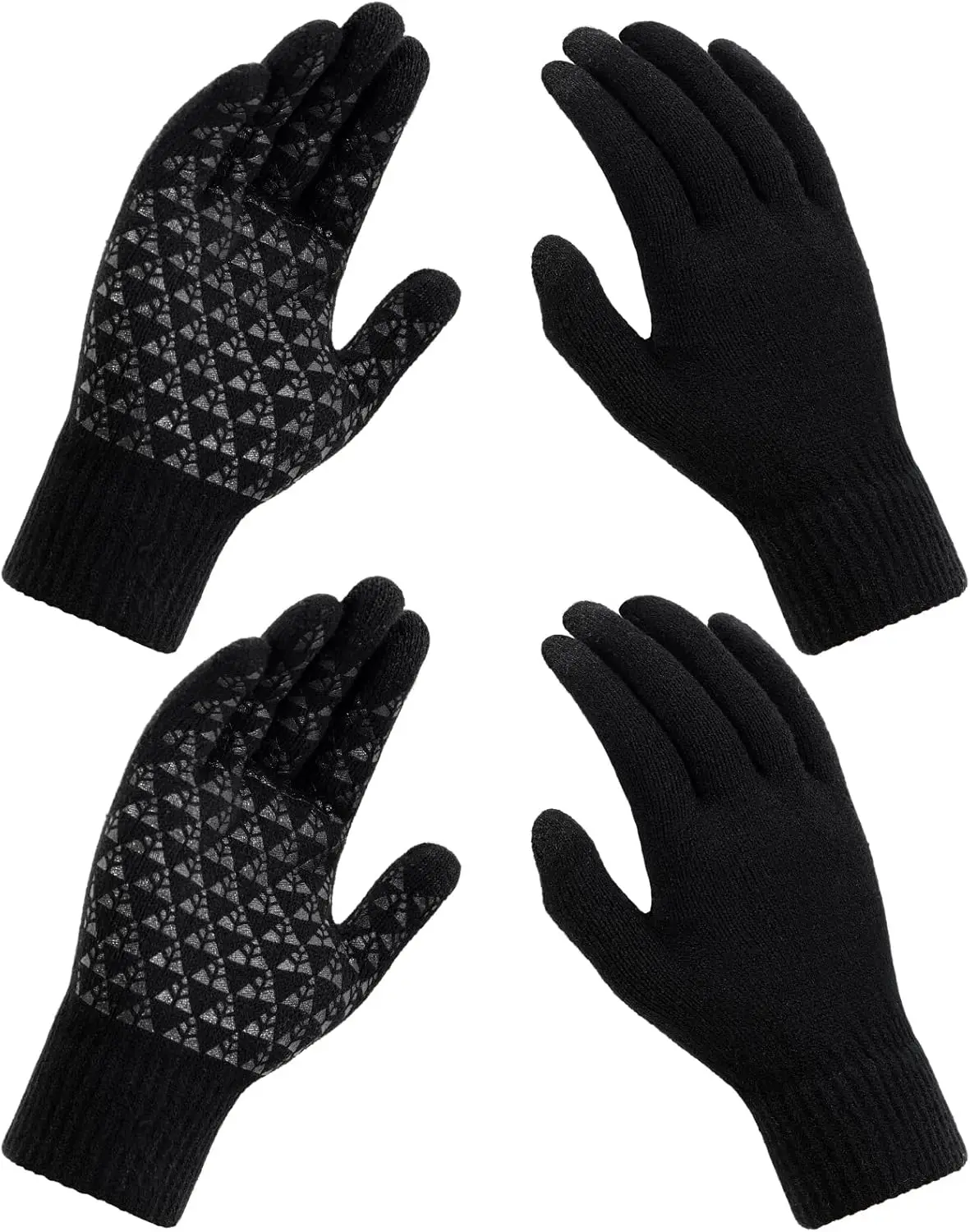 Winter gloves, men\'s gloves black heated non-slip touch screen with hot soft knit for running, driving and hiking