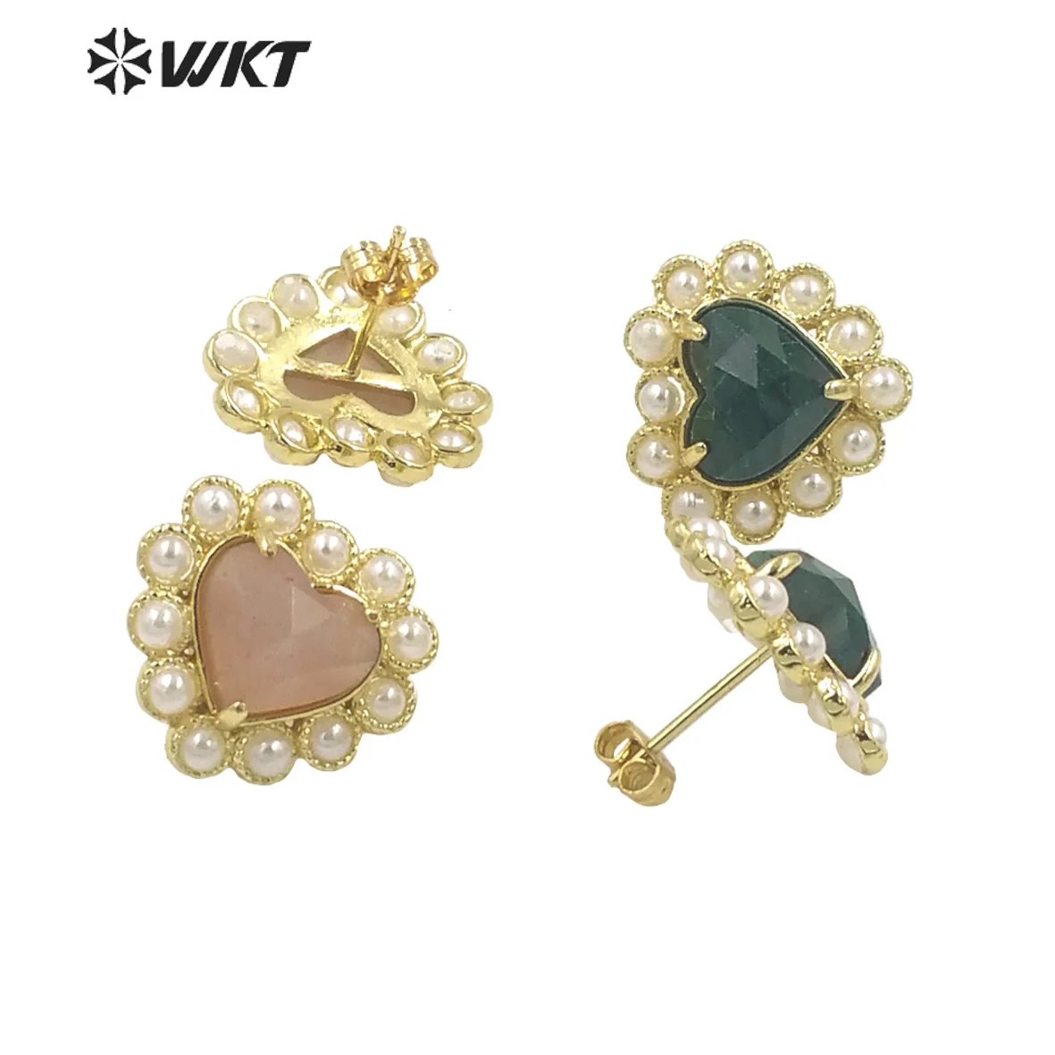 WT-MPE122   WKT 2023 Bohemia Jewelry Natural Stone Heart Shaped Making Earring Supplies Grand Party Good Quality Hot