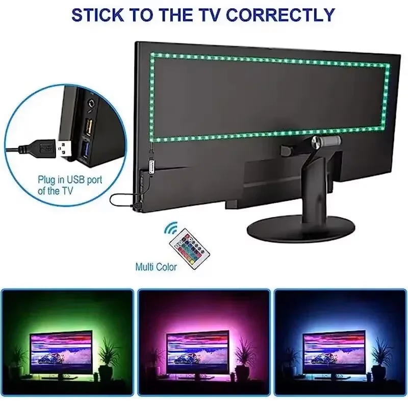 GGbingo LED USB RGB Strip Light z 24 klawiszami Zdalne sterowanie 5M 5050 Elastyczna listwa oświetleniowa do pokoju Salon Impreza Podświetlenie TV