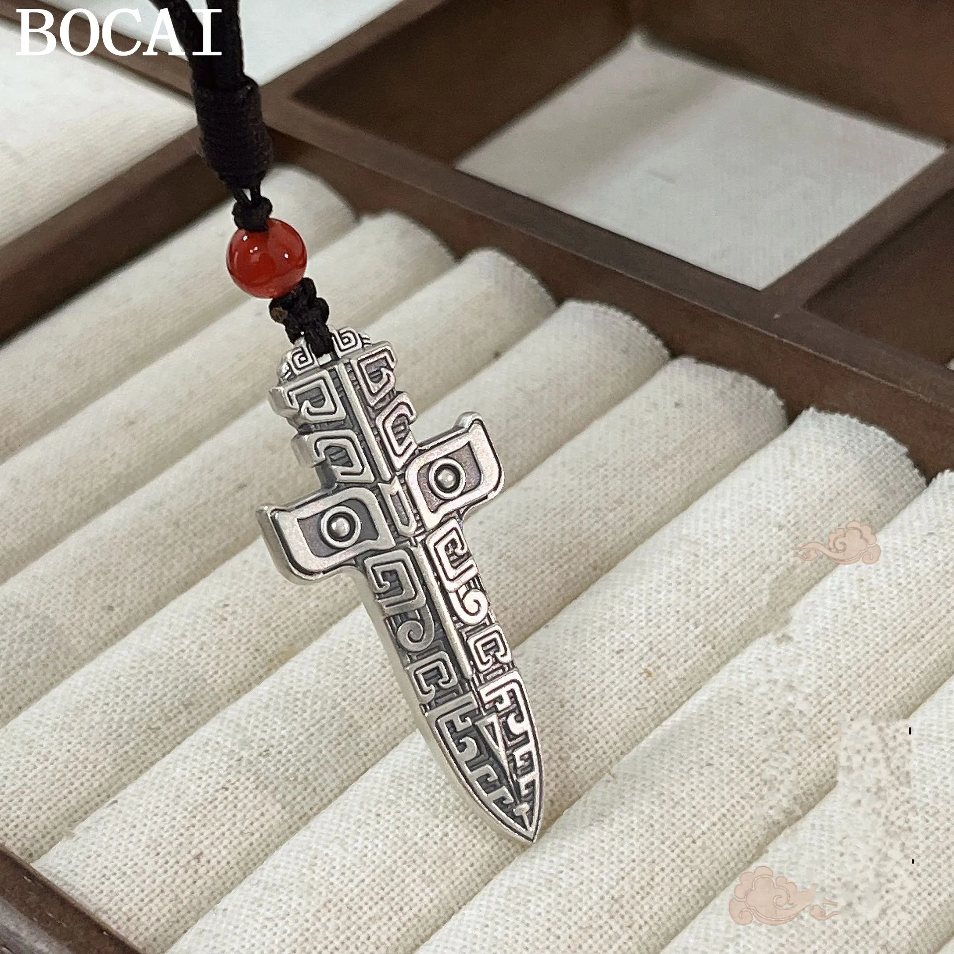 

BOCAI NEW S999 Sterling Silver Retro Personality Transport Gluttony Qiankun Sword Pendant