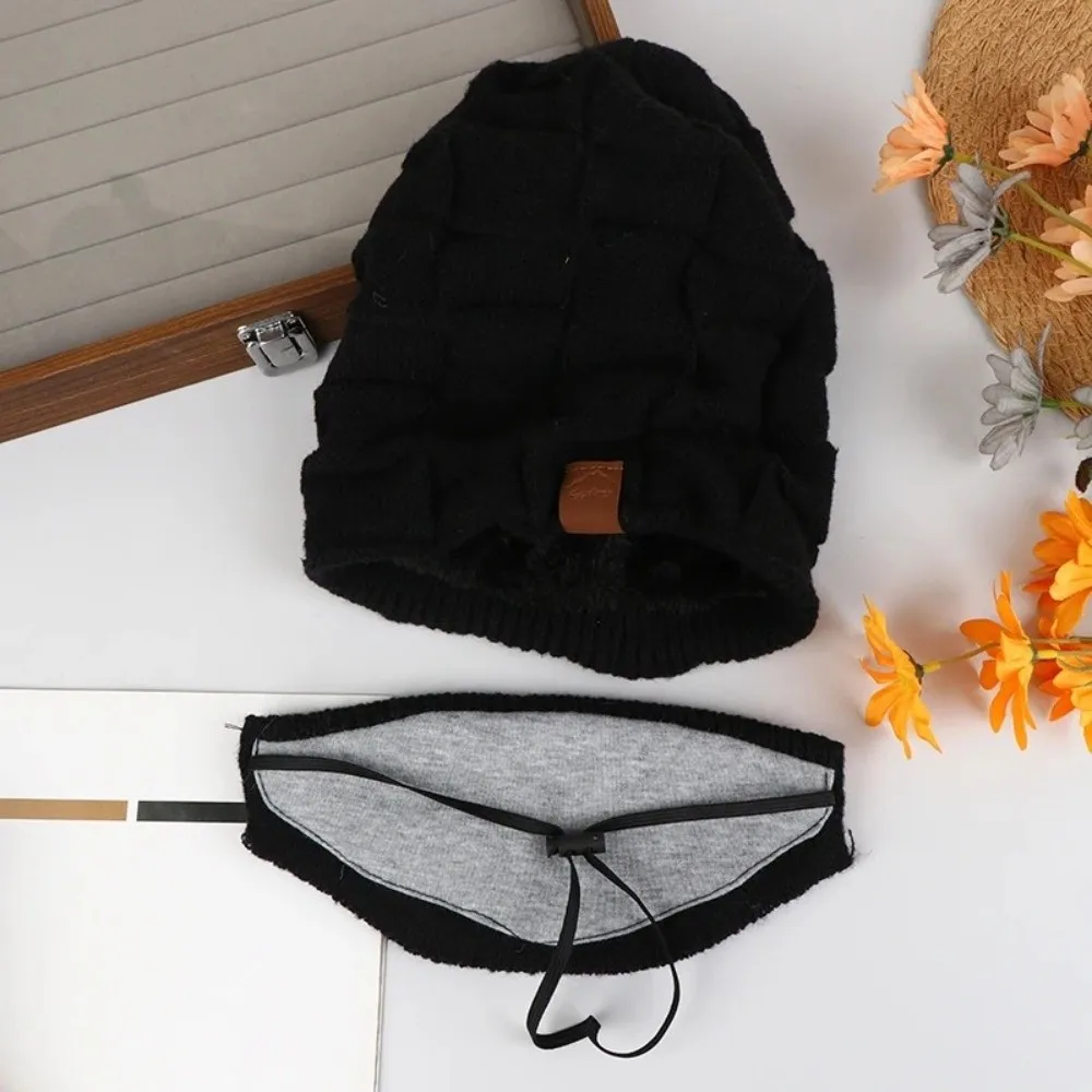 Plus Size Winter Beanie Cap Thick Warm with Face Cover Knitted Hat Soft Cuffed Design Slouchy Hat for Winter Cycling Skiing