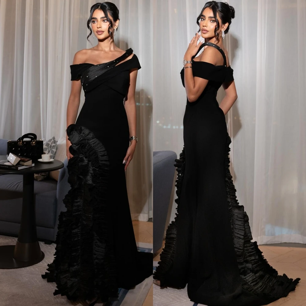 Vestido de noche personalizado con cuello en V, Jersey de sirena con hombros descubiertos, vestidos de fiesta de cristal delicados, vestidos clásicos para ocasiones especiales