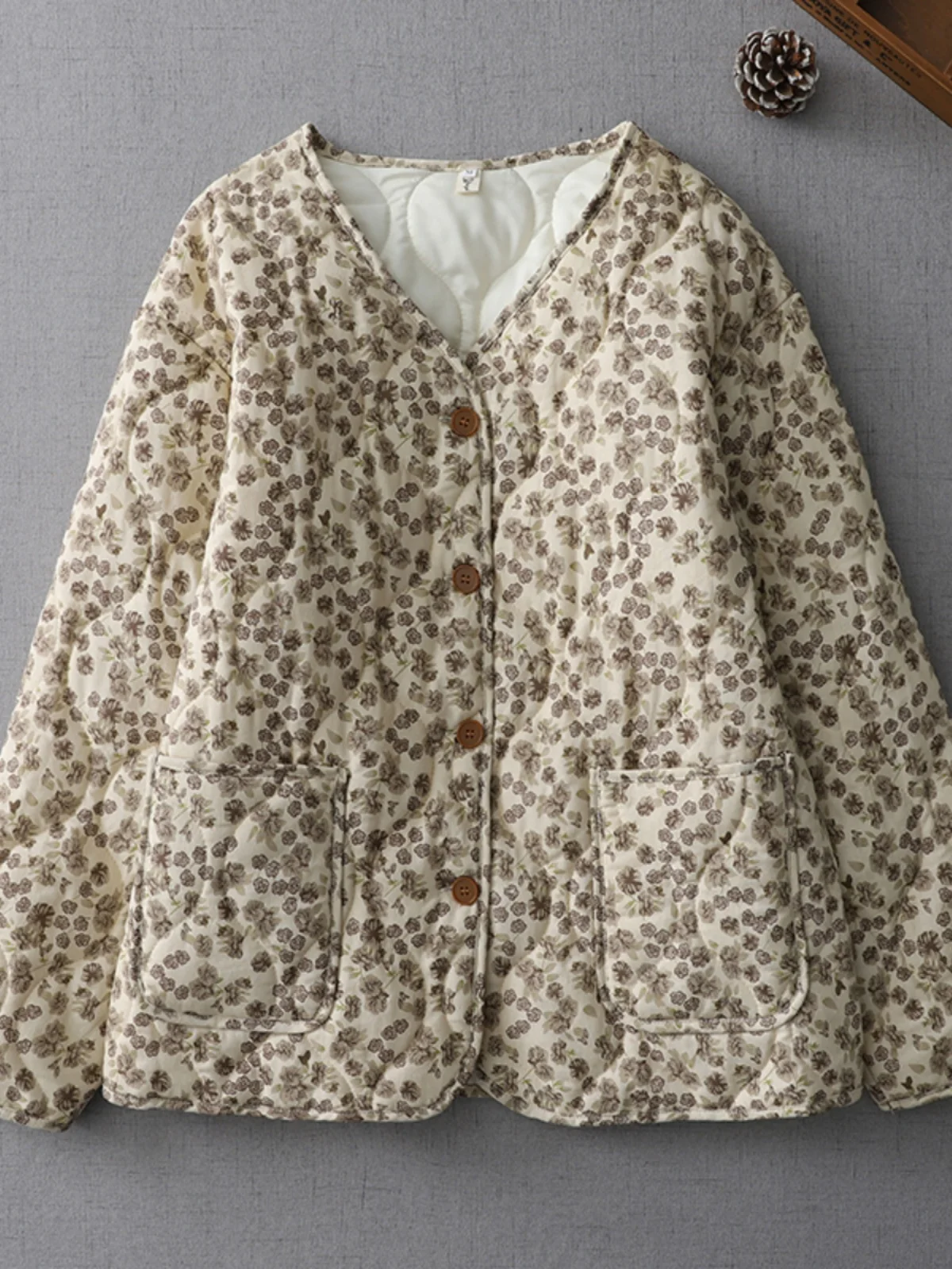 

Retro Floral down Cotton Jaet Women's Autumn Winter Thiened Warm Stitched Sandwich Cotton Loose Fitting Outerwear