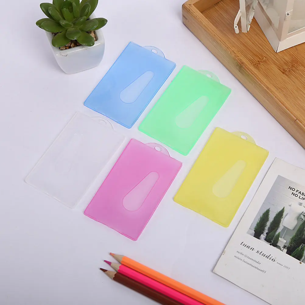

20Pcs Candy Color Plastic Card Holder for Id Credit Student Bus Cards Name Badge Protector with Translucent Design Office School