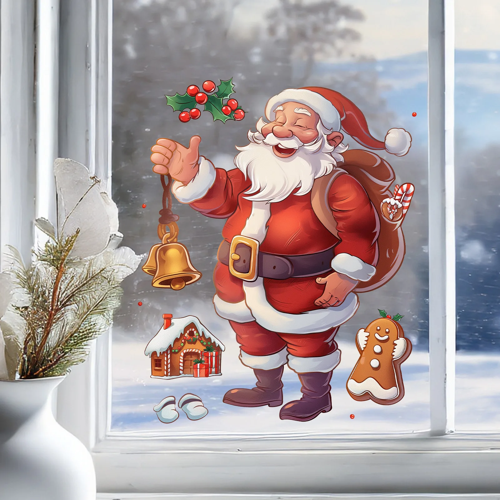 Christmas Cartoon Santa Claus Gingerbread Man Wall Stickers Glass Window Stickers Holiday Decoration Home Stickers S182