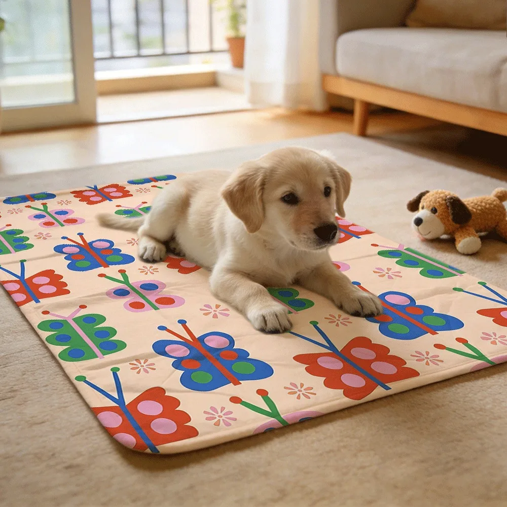 Pastel Butterfly Floral Washable Reusable Anti-Odor Pet Pads Absorbent Liner for Multi-Pet Families
