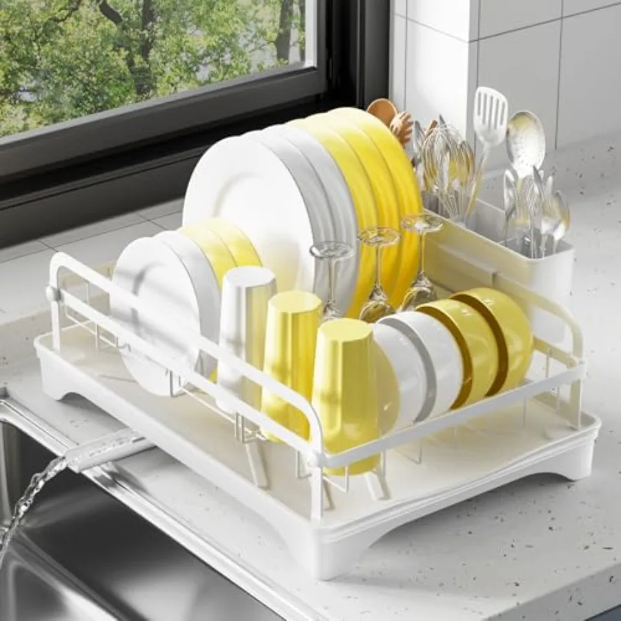 Dish Drying Rack with Drainboard and Utensil Holder