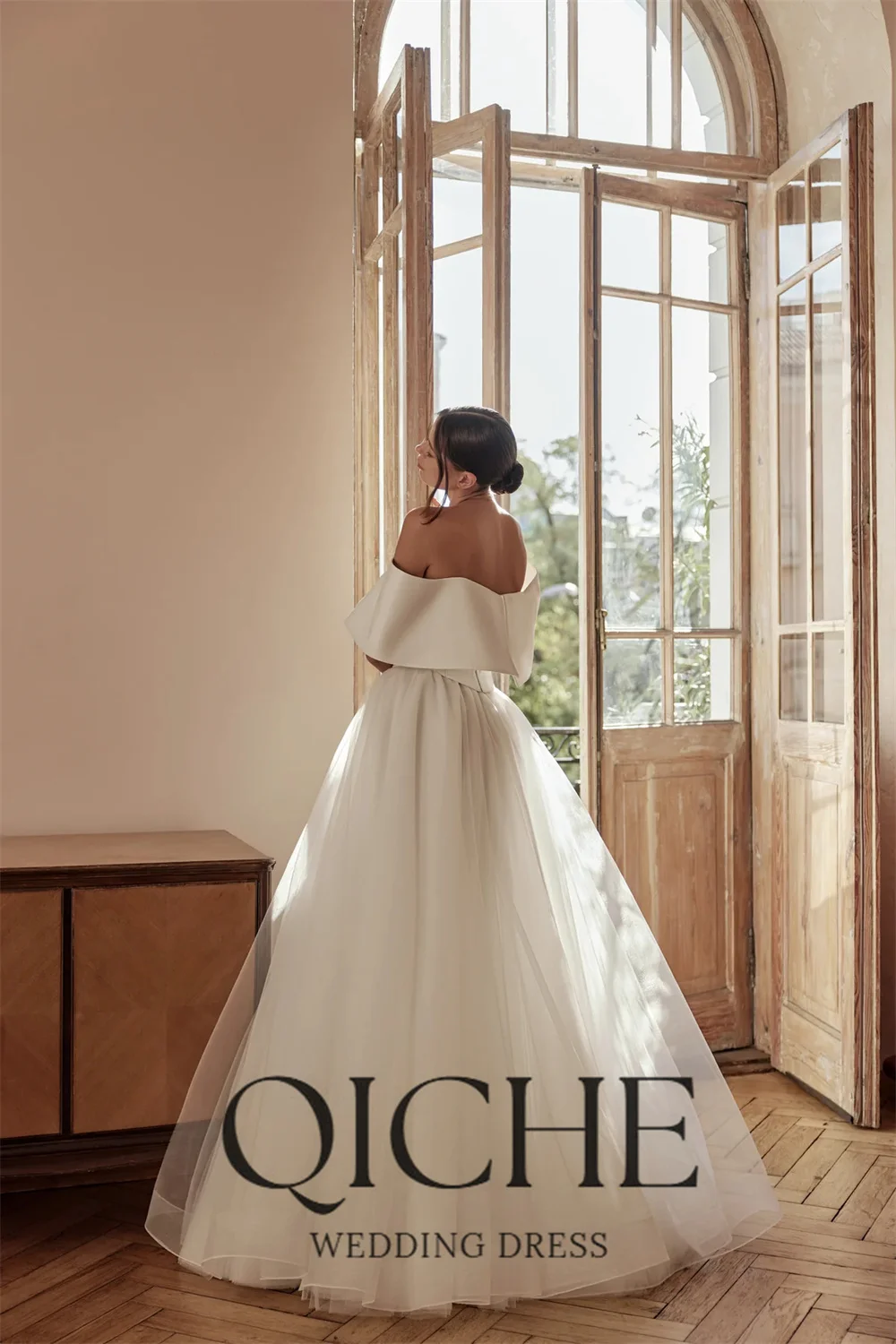 QICHE Elegant Pleat Tulle Wedding Dresses Women Off The Shoulder Sweetheart Open Back Bridal Gown Customized Vestido De Novia