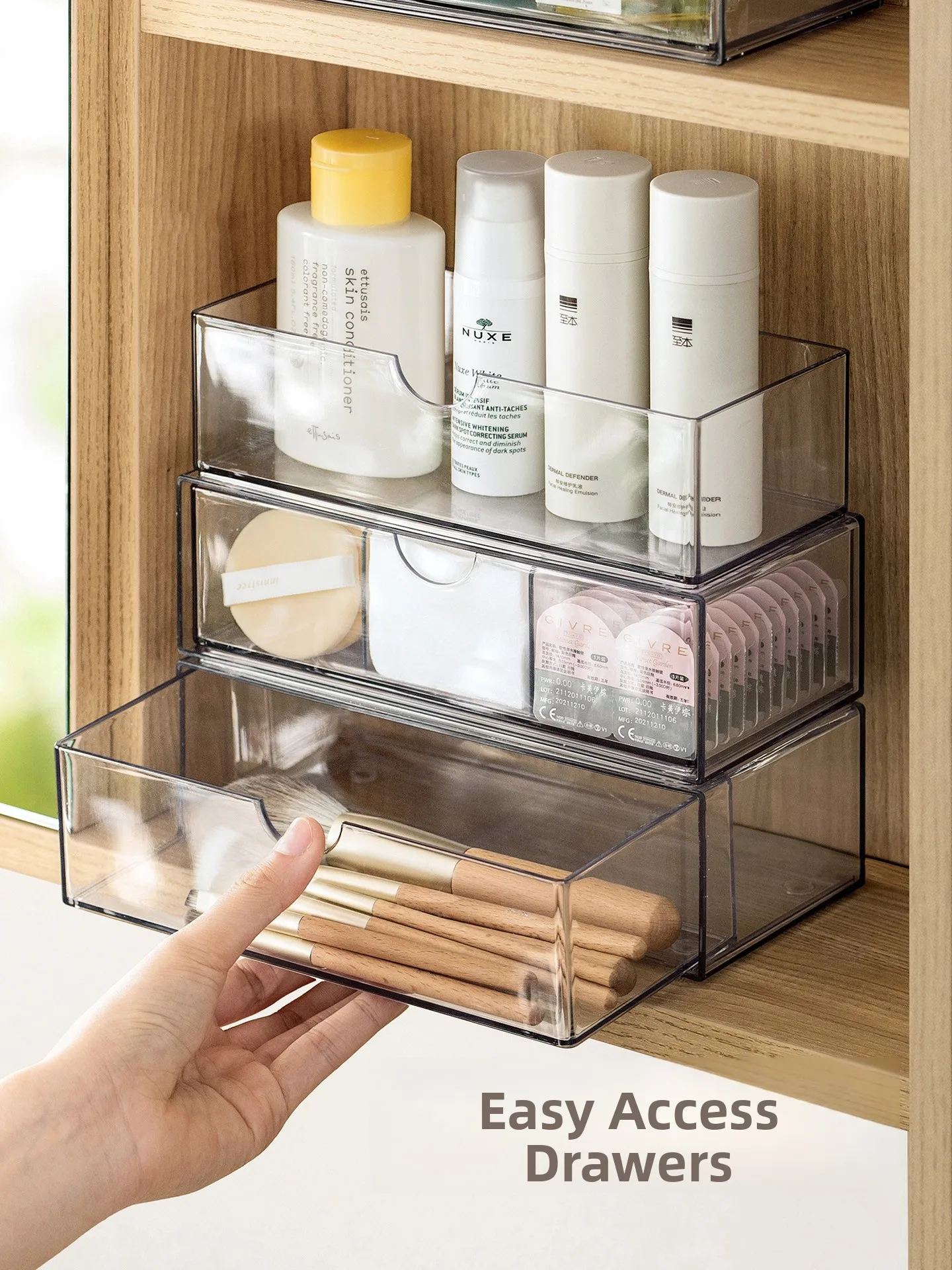 Japanese Style Makeup Storage Box with Mirror - Dustproof Lipstick Organizer & Drawer, Minimalist Bathroom Vanity Shelf