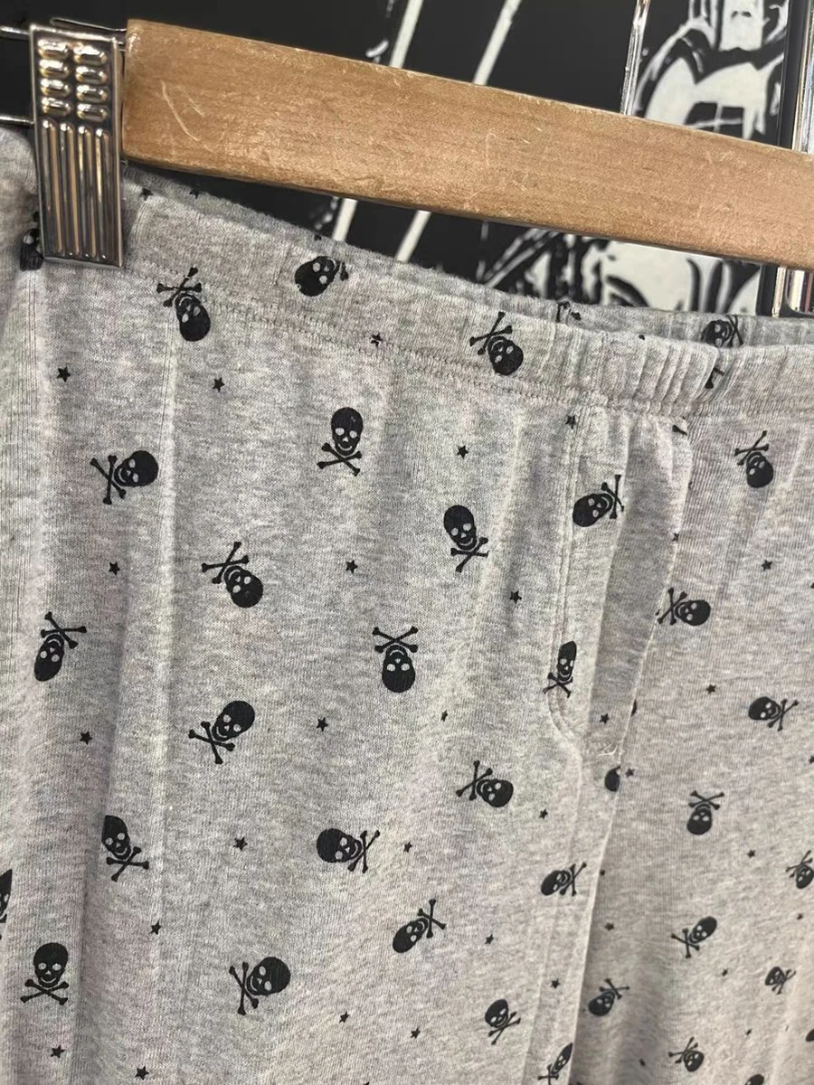 Skull Print Gray Vest Pants 2 Pieces Set Women Summer Cotton Slim Tank Top High Waist Straight Pants Casual Vintage Pajama Sets