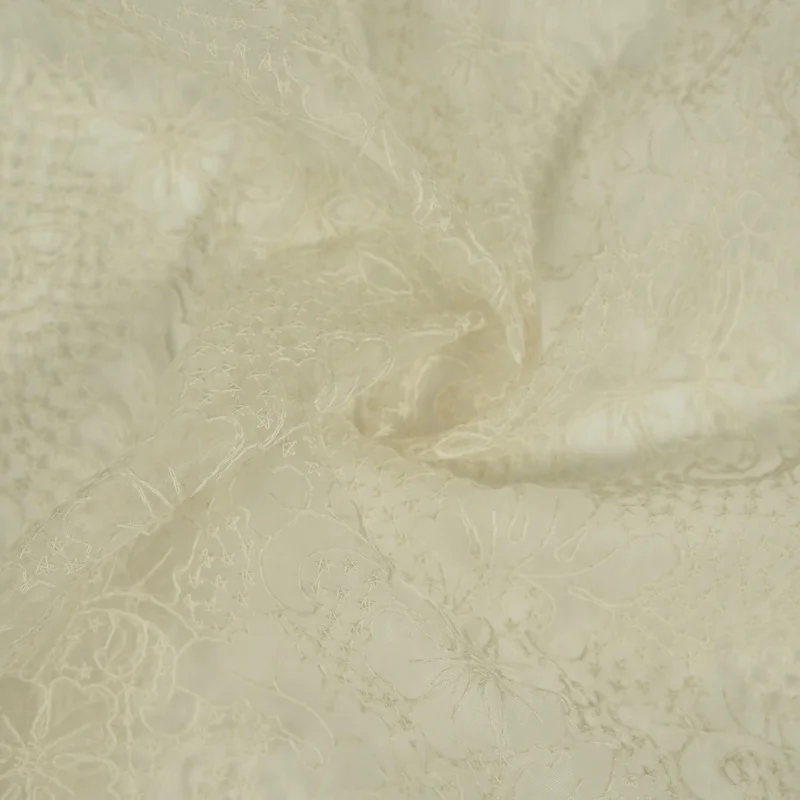 2Code Semi-transparent and flowing Flower and star jacquard organza fabric for dresses, skirts, and clothing designA