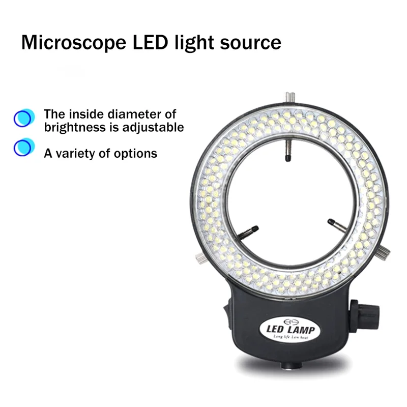 Anneau lumineux LED réglable pour microscope industriel, 144 perles de lampe, source lumineuse, illuminateur annulaire, prise UE