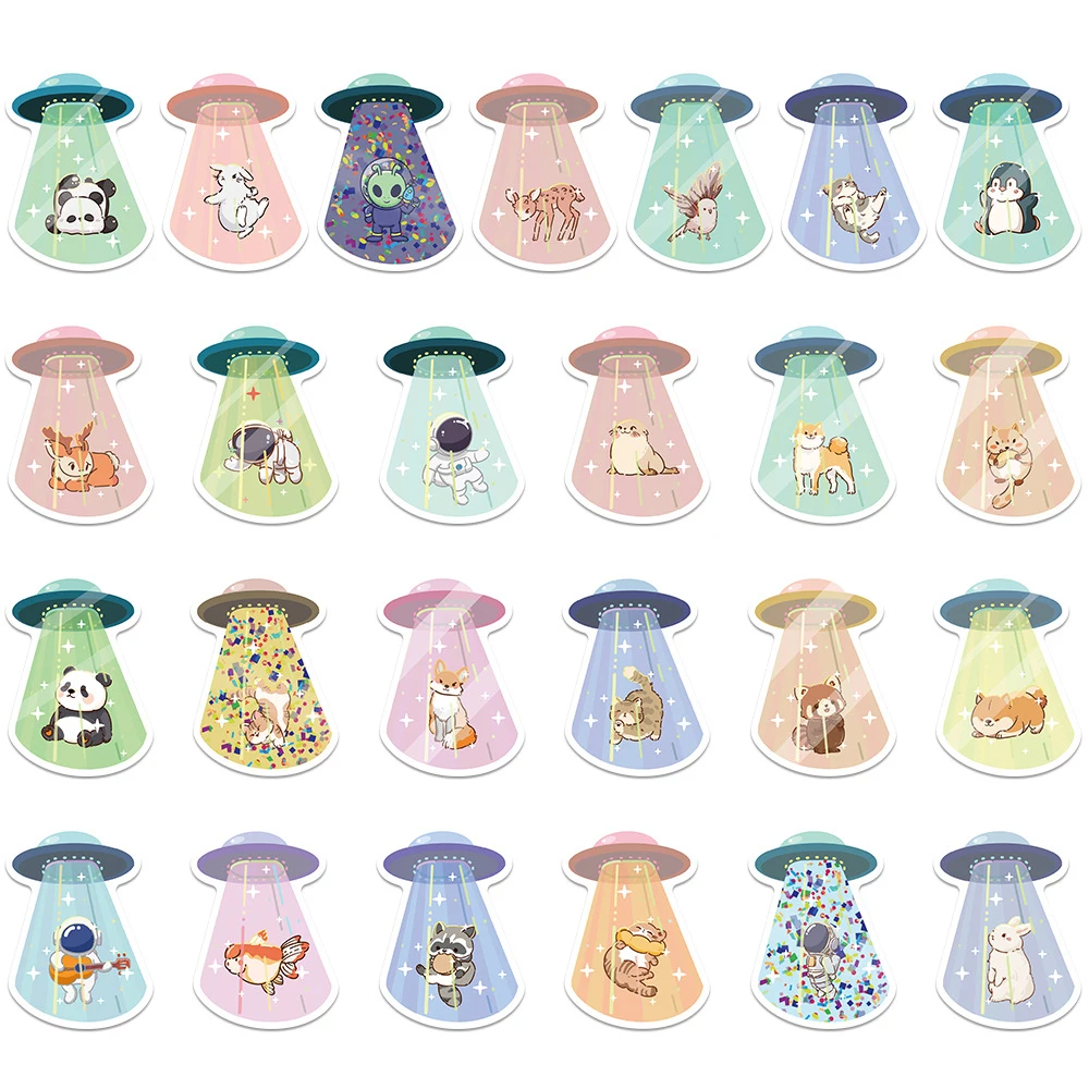 Autocollants de décoration d'animaux UFO Kawaii pour enfants, décalcomanies graffiti amusantes, scrapbooking de téléphone, jouet mignon, bagages, 10 pièces, 30 pièces, 50 pièces