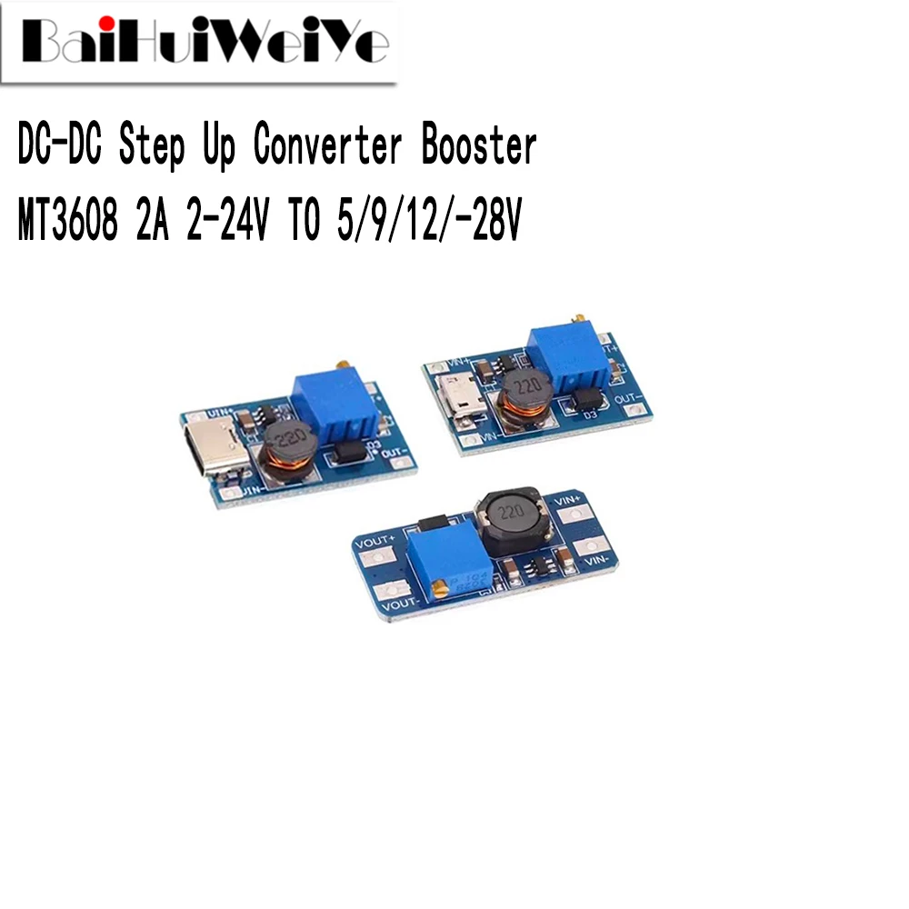 5-10PCS MT3608 Type-c / Micro USB 2A Max DC-DC Step Up Power Module Booster Power Module 3-5V to 5V/9V/12V/24V