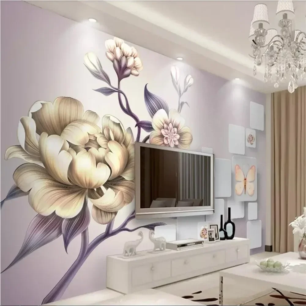 Custom Luxury Peony flower Photo Mural Wallpaper rolls Hotel Living Room Entrance Backdrop 3D Wall Papers decoration Stickers