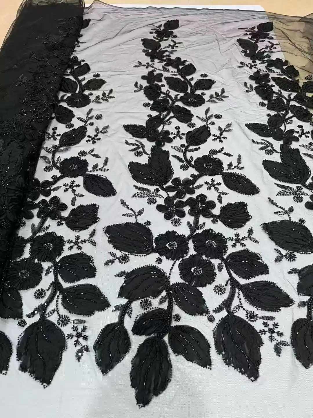 

Black French Mesh Lace Fabric Beads African Lace Fabrics Nigerian Mesh Sequins Lace Fabric For Diy Dresses Party Wedding