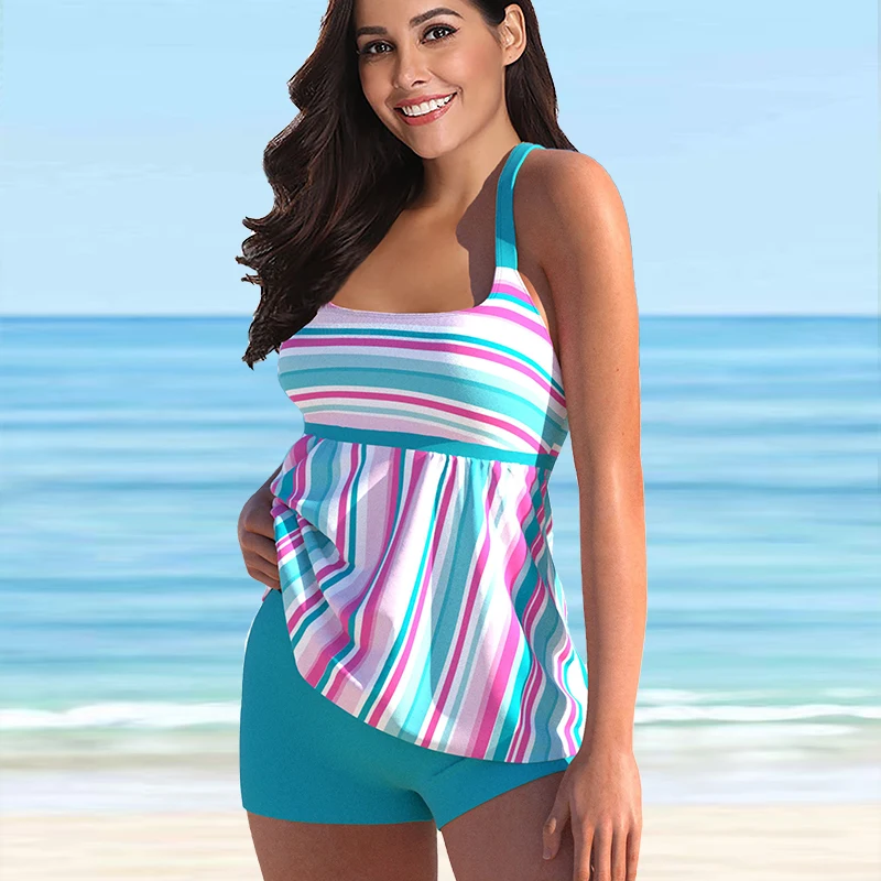 Conjunto tankini con estampado floral para mujer, elegante traje de baño de bikini de 2 piezas con correas ajustables y parte inferior de cintura alta, ropa de playa de verano