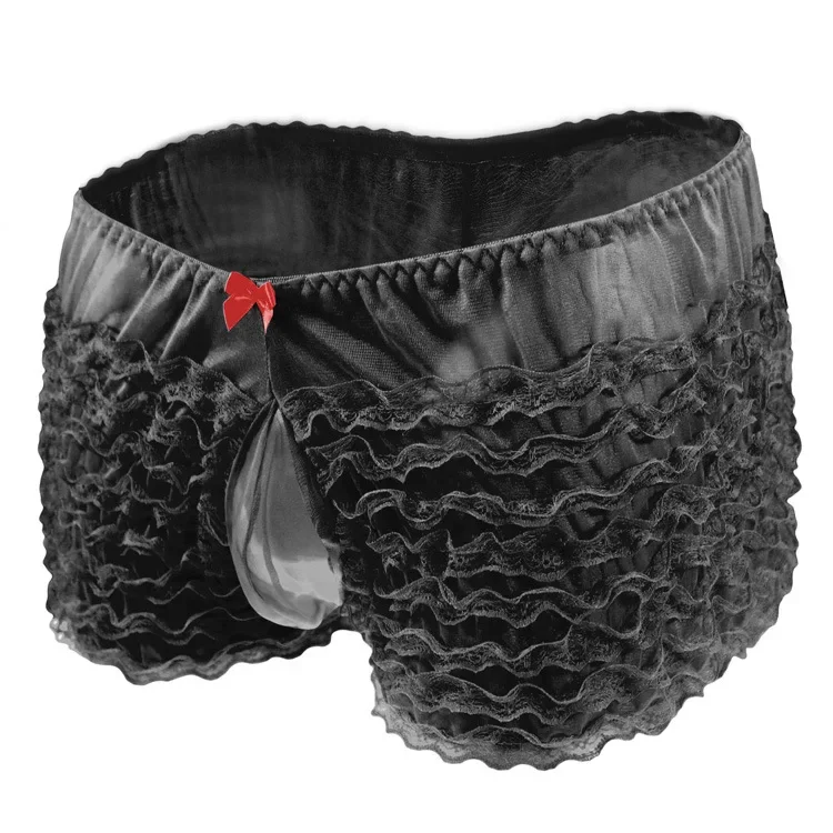 

Men's Erotic Panties Bowknot Cake Knickers Lace Ruffled Sissy Sexy U Convex Pouch Mesh Crossdressing Boxer Shorts Gays Underpant