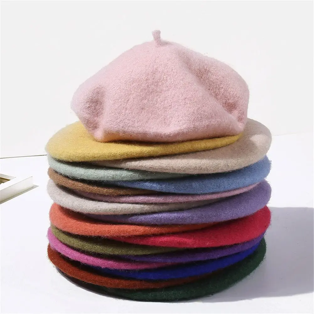 Wolle Baskenmütze Hüte Für Frauen Flache Kappe Hut Filz Berets Frauen Winter Französisch Hut Mädchen Einfarbig Mode Herbst Winter Baskenmütze Hut