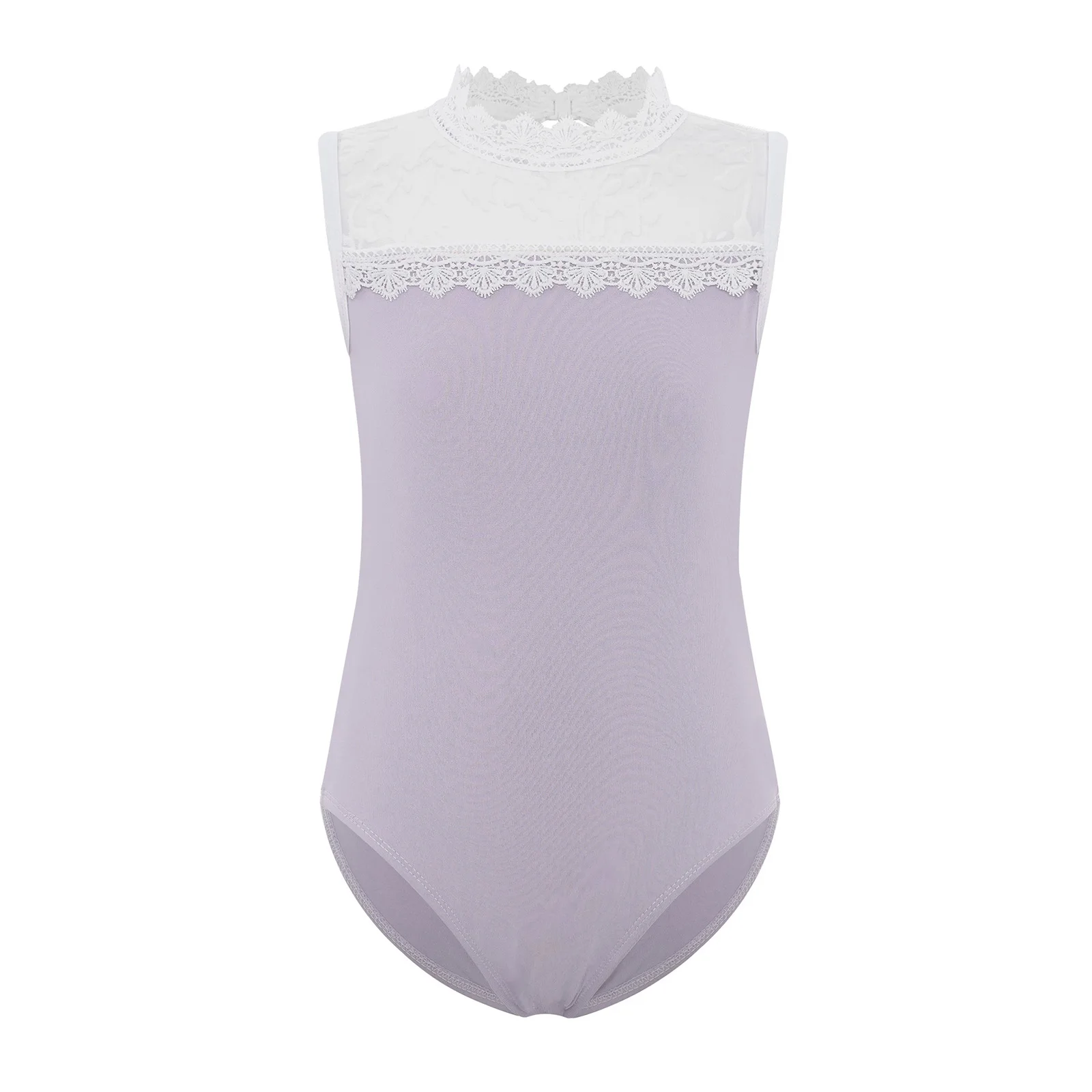 Kinderen Meisjes Kanten Kraag Ballet Dans Gymnastiek Turnpakje Sheer Mesh Jacquard Mouwloze Bodysuit voor Kunstschaatsen Prestaties