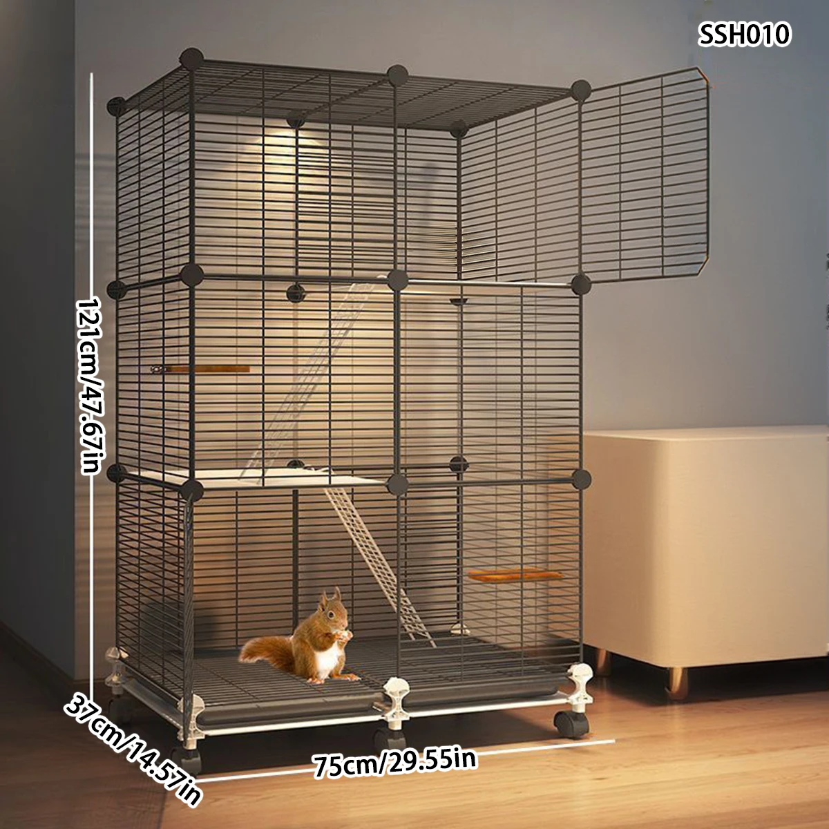 Squirrel Cage Large Household Squirrel Honey Quoll Special Luxury Three-Story Large House Chinchilla Cabinet Cage Squirrel Nest