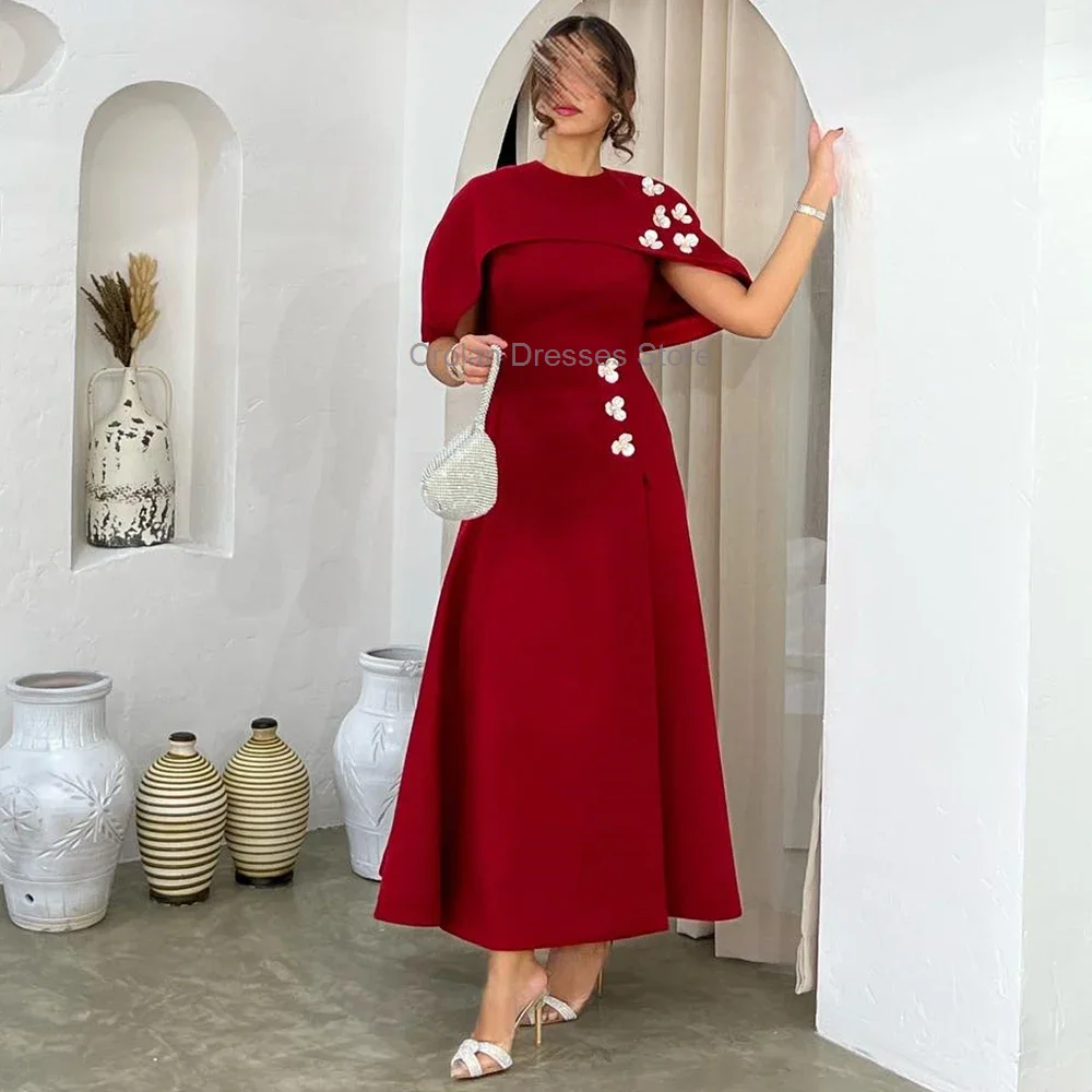 

Shiyiecy Jersey Evening Dress A-Line Ankle Length O-Neck Flowers Prom Gowns with Side Split Weding Party Gowns 2024 Saudi Arabia