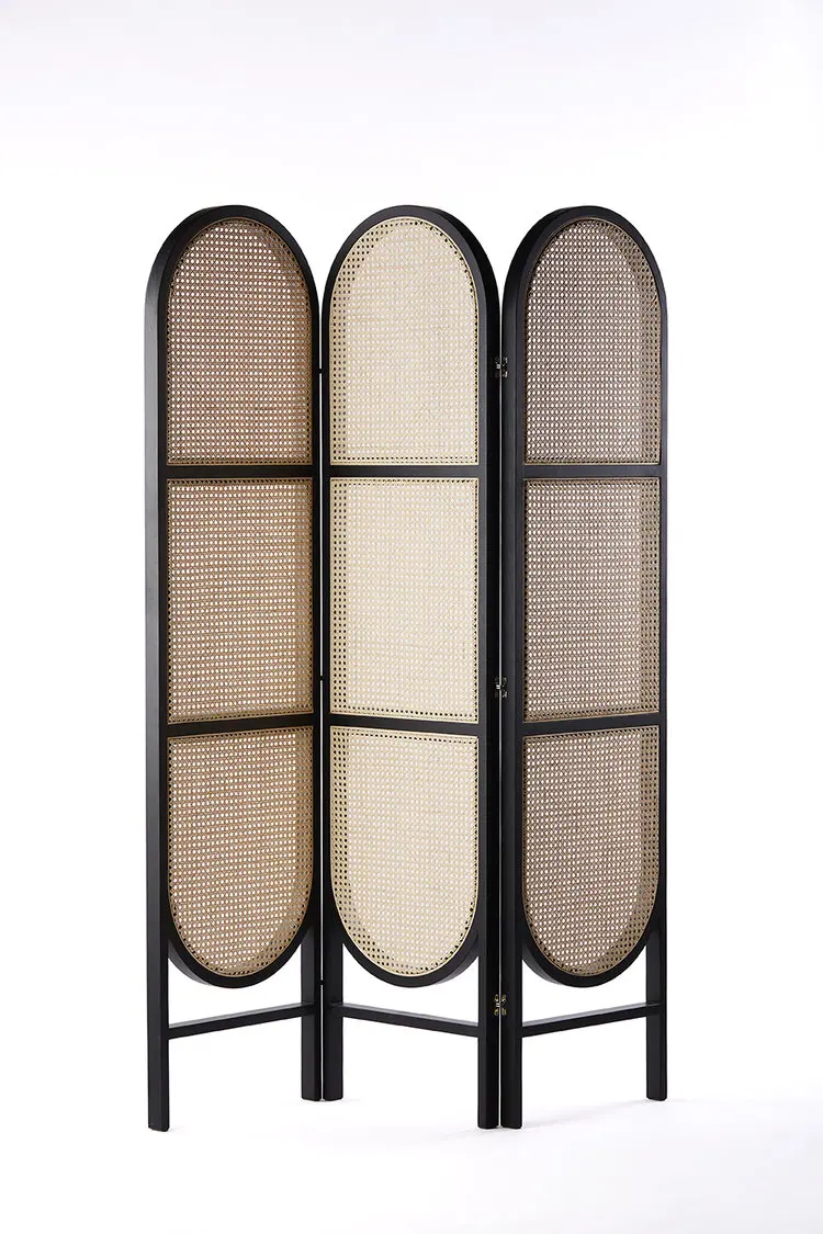 Retro style Indonesian wicker rattan folding, privacy screen space partition