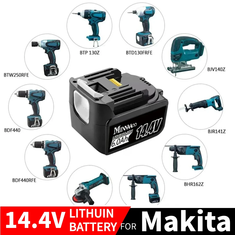 14.4V oryginał dla Makita 6AH akumulator litowo-jonowy bateria do narzędzi Makita 14V elektronarzędzia 5.0Ah baterie BL1460 BL1430 1415 194066-1