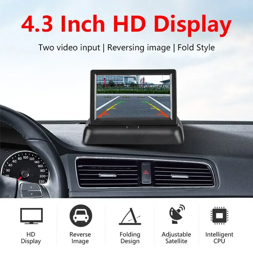 QueenDer Car Rear View Backup Camera 4.3inch HD Display LCD Monitor Parking System Full Set For Pickup Van RV Easy Installation