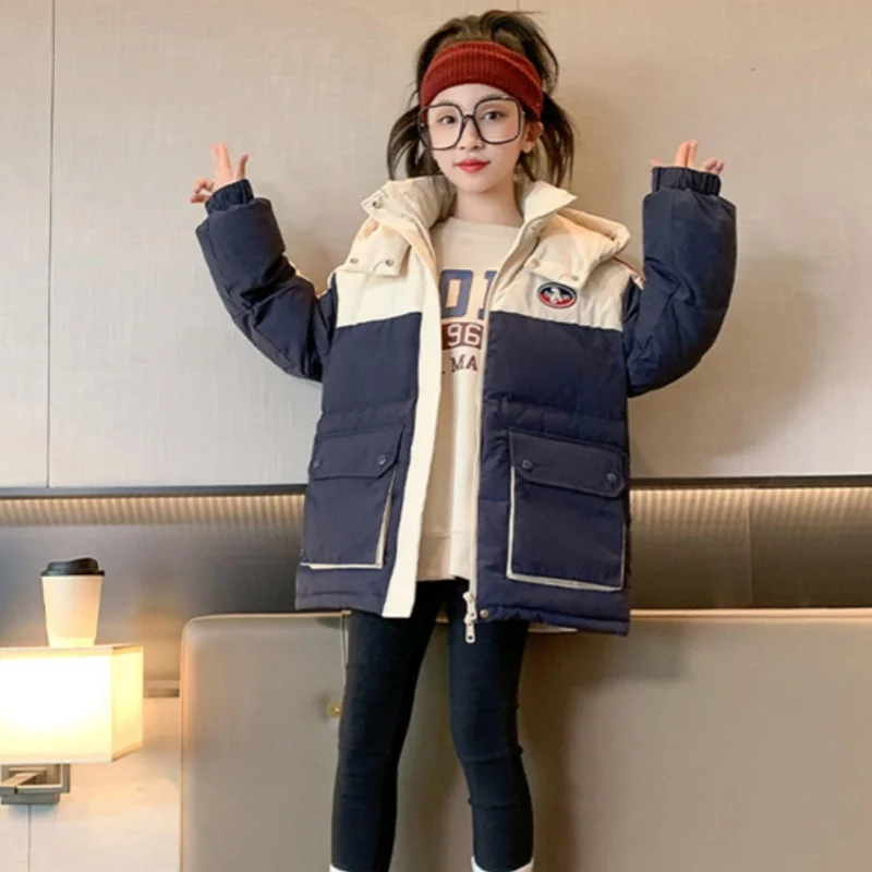 Girls Down Coat Overcoat Jacket Windbreak 2024 Stripe Plus Thicken Winter Autumn Teenagers Warm Christmas Gift Children's Clothi