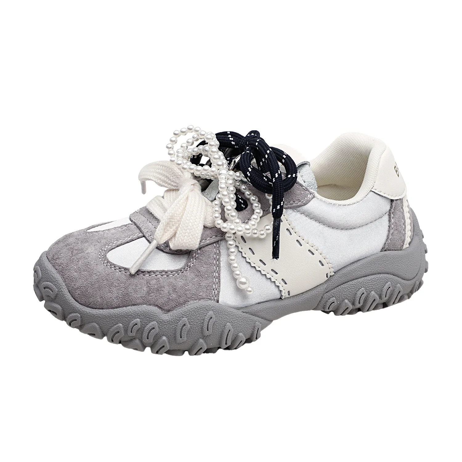 

Autumn New Style Children's Girls Pearl Bow Double Lace Sports Shoes Baby Princess Fashionable Breathable Running Sports Shoes