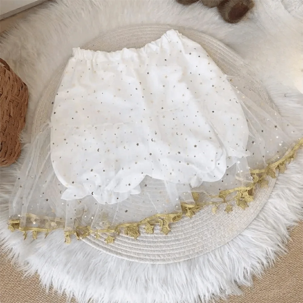 Gold Silver JK Safety Pants Pumpkin Shape Lace Bottom Lolita Bloomers Star Pattern Star Gauze Patterned Shorts Uniform Style