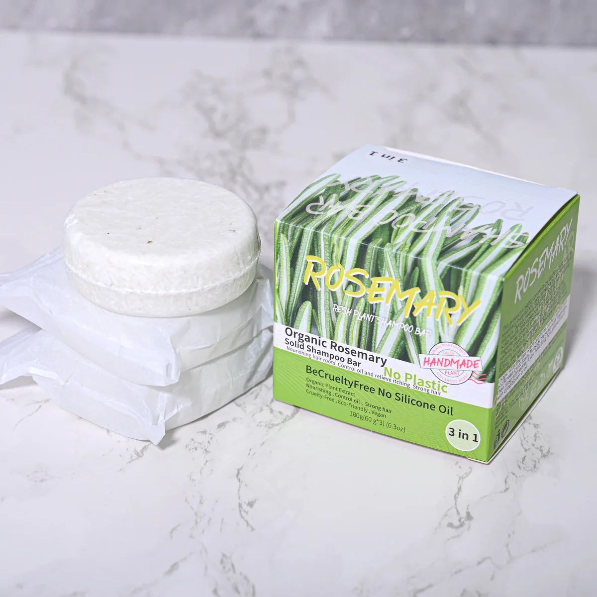 

3pcs set of rosemary plant extract essential oil shampoo soap, oil control refreshing solid shampoo soap, silicone free and resi