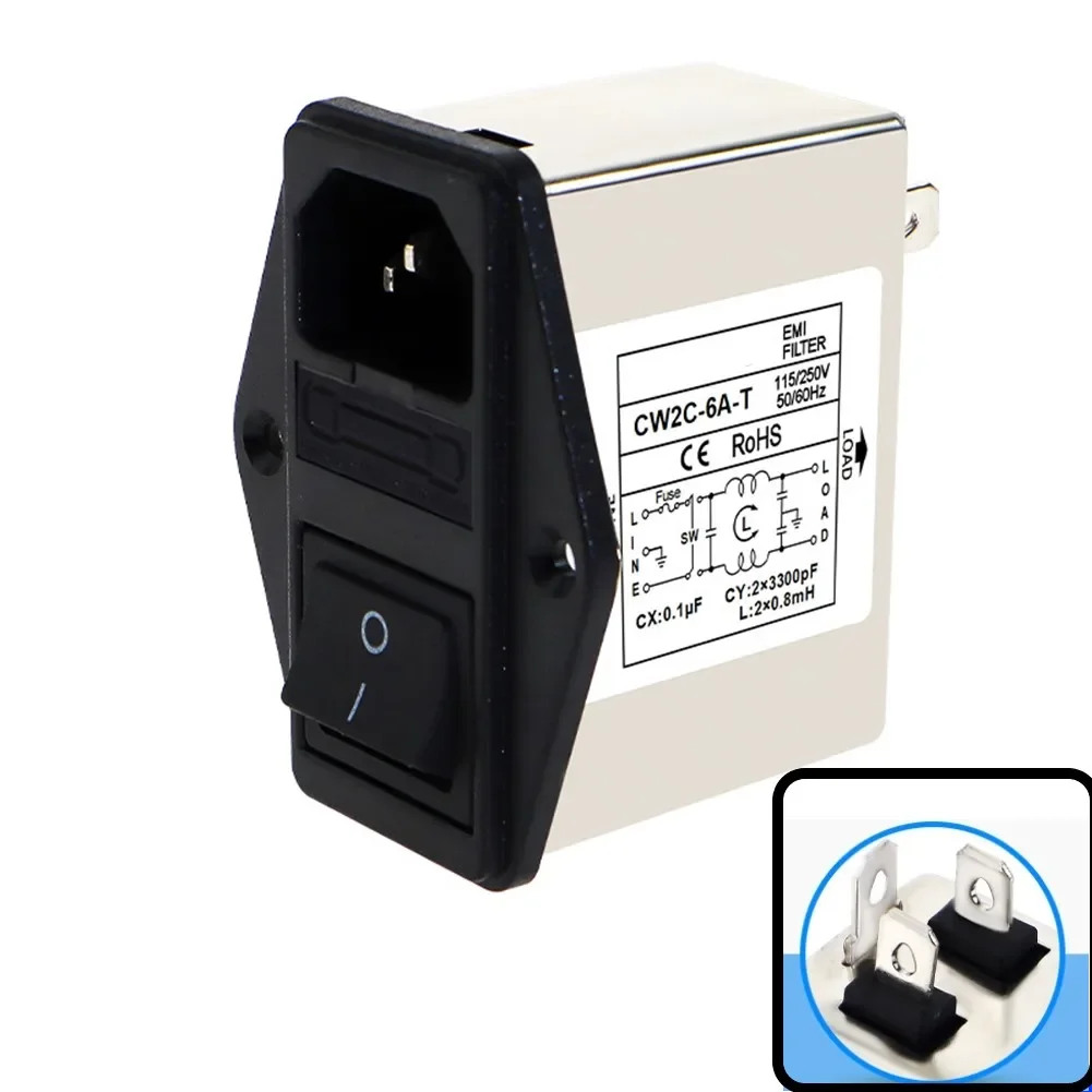 1x 3A 6A 10A CW2B-T CW2C-T IEC Socket Type Power Filter With Light Safety Switch For Test Measurement Tool Accessory
