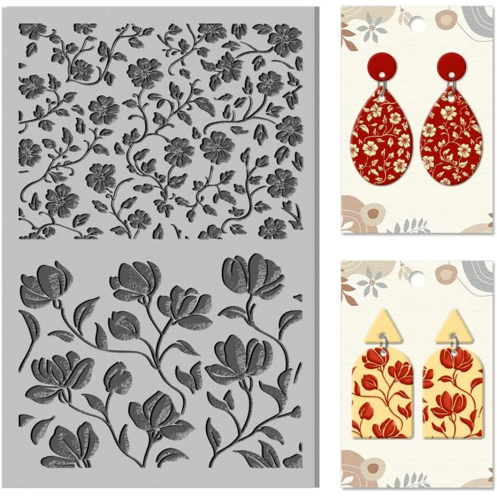 Oriental Flowers Polymer Clay Texture Sheets Curled Leaves Clay Vintage Vine Rubber Mat Modeling Pad