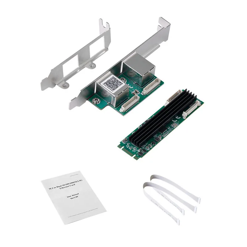 Carte réseau avec adaptateur Ethernet Gigabit RJ45, M.2 à 2 Ports, 2.5G, NIC, 2500 mb/s B/M, clé M2, taille 22x80mm, pour ordinateur de bureau, RealTek RTL8125B