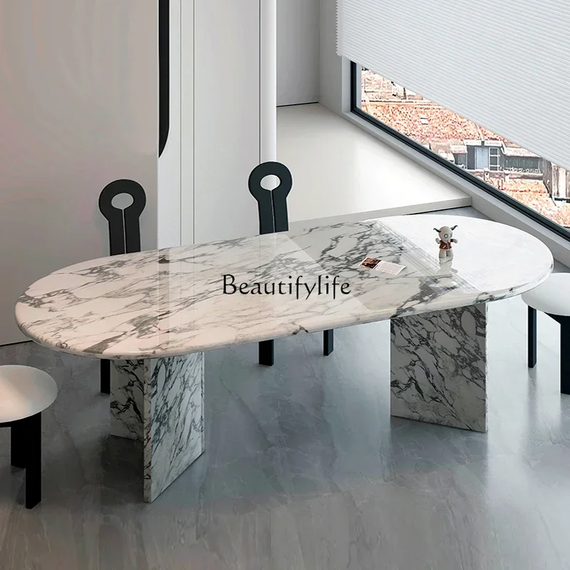 

FG26Marble dining table French oval light luxury high-end cream style household table