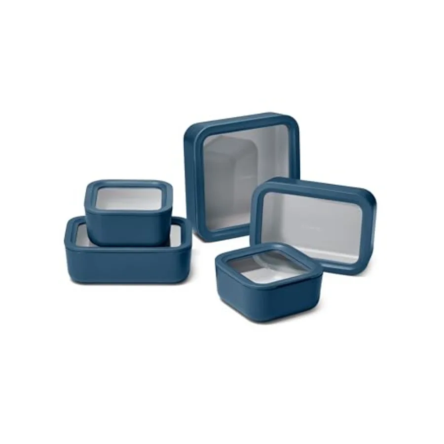 

13pc Glass Food Storage Container Set for kitchen use - tempered glass material - navy color - airtight non-toxic with glass li